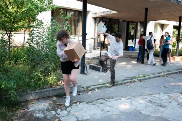 Participatory performative intervention during exhibition opening.  Photo credit: Alexanndra Costea